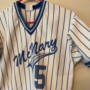 White & Blue Pinstripe Baseball Tee - Unbranded